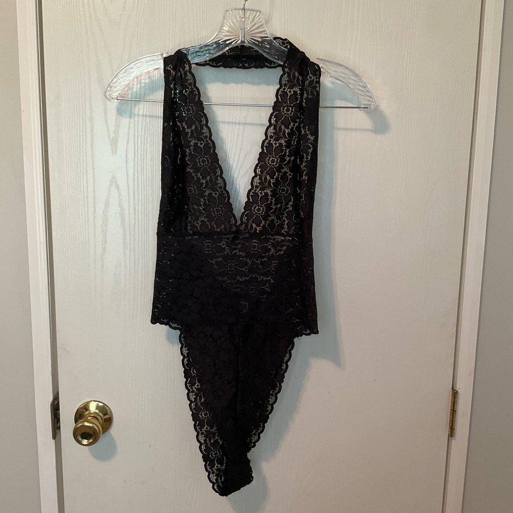Victoria's Secret Black Lace Halter Lingerie Teddy Size Large